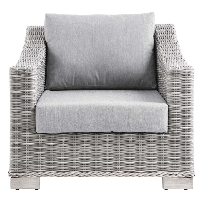 Modway Conway Wicker Rattan and Fabric Patio Armchair in Light Gray