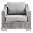 Modway Conway Wicker Rattan and Fabric Patio Armchair in Light Gray