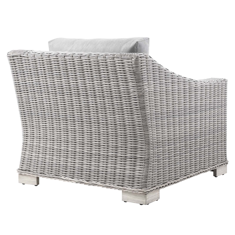Modway Conway Wicker Rattan and Fabric Patio Armchair in Light Gray