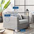 Modway Conway Wicker Rattan and Fabric Patio Armchair in Light Gray