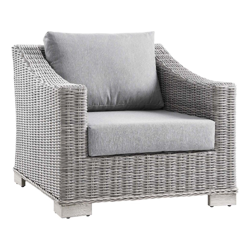 Modway Conway Wicker Rattan and Fabric Patio Armchair in Light Gray