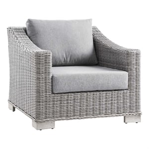 Modway Conway Wicker Rattan and Fabric Patio Armchair in Light Gray