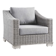 Modway Conway Wicker Rattan and Fabric Patio Armchair in Light Gray