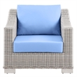 Modway Conway Wicker Rattan and Fabric Patio Armchair in Light Gray/Light Blue