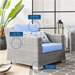 Modway Conway Wicker Rattan and Fabric Patio Armchair in Light Gray/Light Blue
