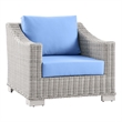 Modway Conway Wicker Rattan and Fabric Patio Armchair in Light Gray/Light Blue