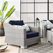 Modway Conway Wicker Rattan and Fabric Patio Armchair in Light Gray/Navy
