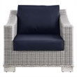 Modway Conway Wicker Rattan and Fabric Patio Armchair in Light Gray/Navy