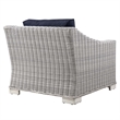 Modway Conway Wicker Rattan and Fabric Patio Armchair in Light Gray/Navy