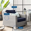 Modway Conway Wicker Rattan and Fabric Patio Armchair in Light Gray/Navy