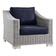Modway Conway Wicker Rattan and Fabric Patio Armchair in Light Gray/Navy