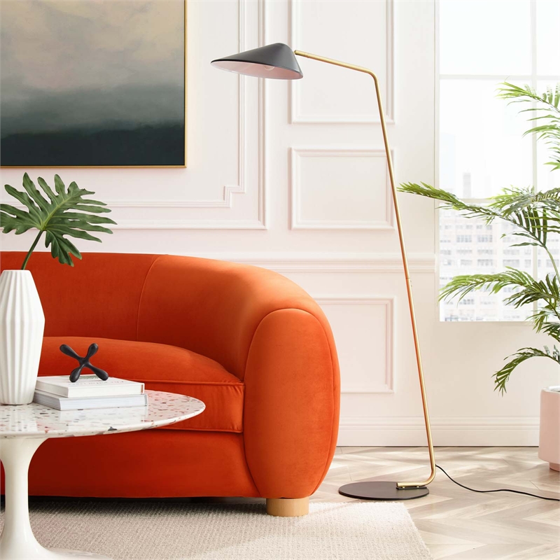 Modway Journey 1-Light Modern Metal Standing Floor Lamp in Black/Brass