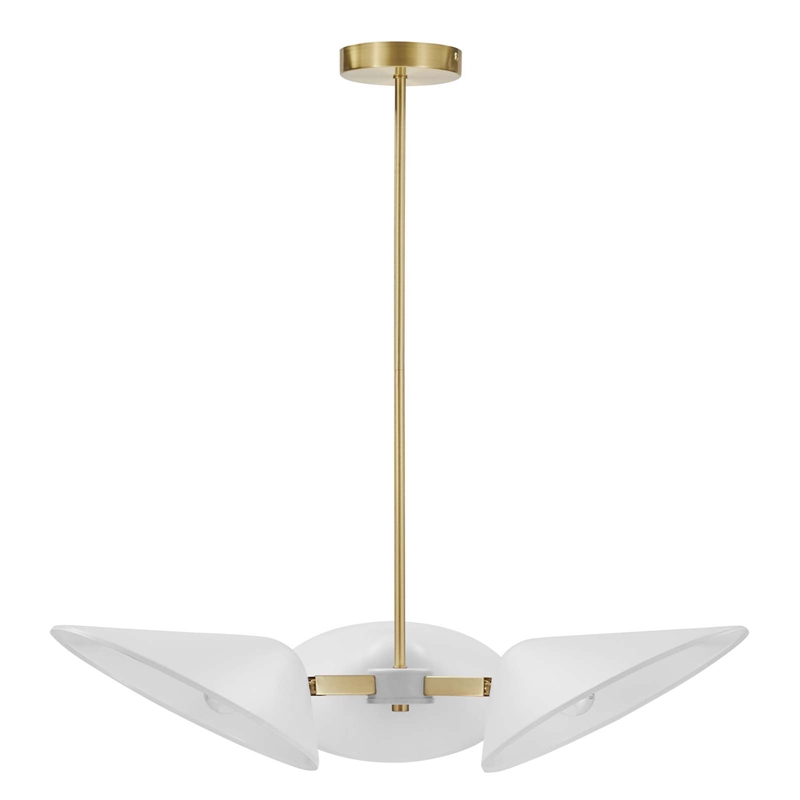 Modway Journey 3-Light Modern Metal Arm Pendant in Satin Brass/White