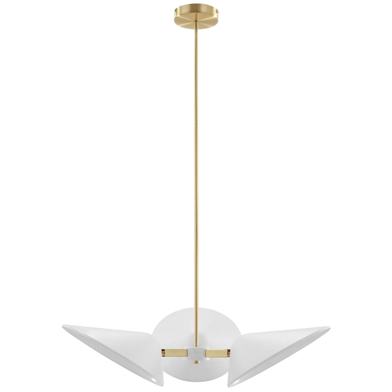 Modway Journey 3-Light Modern Metal Arm Pendant in Satin Brass/White