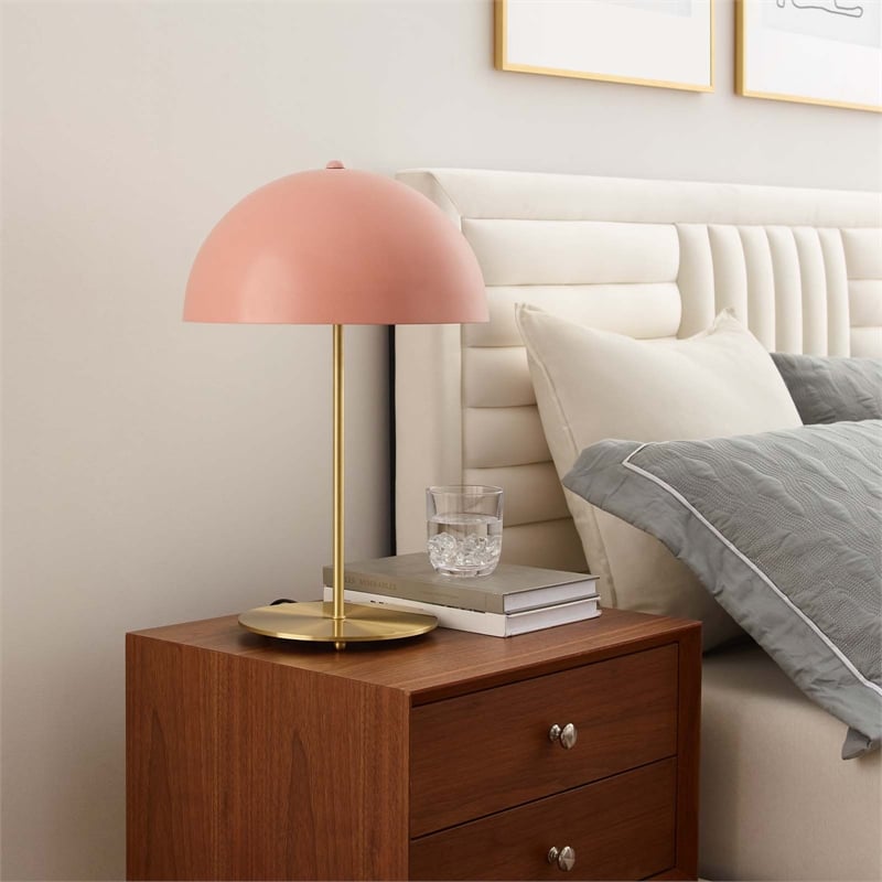 Modway Ideal 1-Light Modern Metal Table Lamp in Pink/Satin Brass