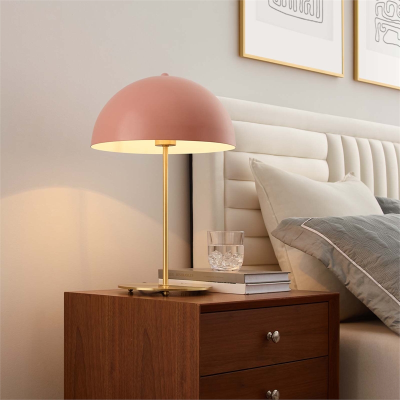 Modway Ideal 1-Light Modern Metal Table Lamp in Pink/Satin Brass
