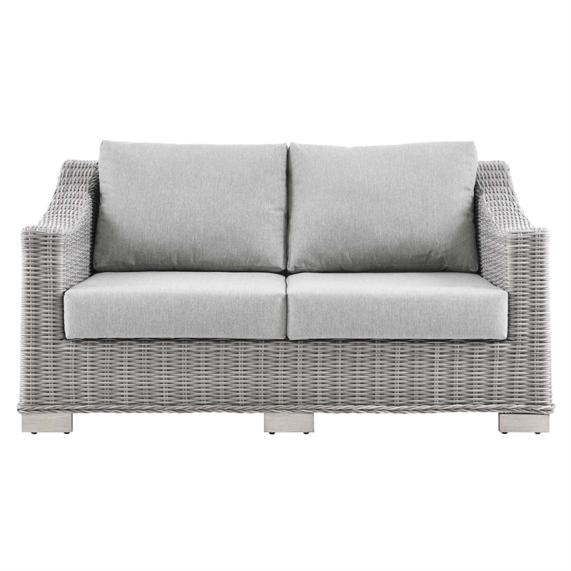 Modway Conway Modern Wicker / Rattan Patio Loveseat in Light Gray