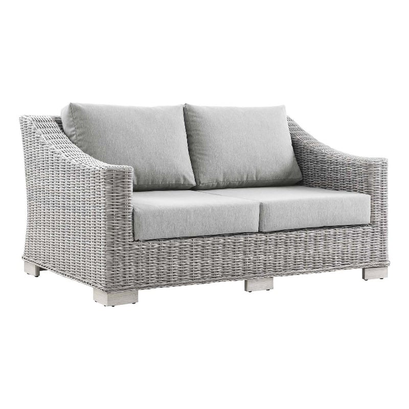 Modway Conway Modern Wicker / Rattan Patio Loveseat in Light Gray