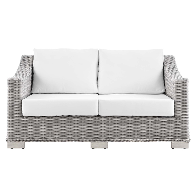 Modway Conway Modern Wicker / Rattan Patio Loveseat in Light Gray/White