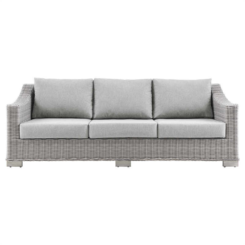 Modway Conway Modern Wicker / Rattan Patio Sofa in Light Gray