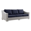 Modway Conway Modern Wicker / Rattan Patio Sofa in Light Gray/Navy