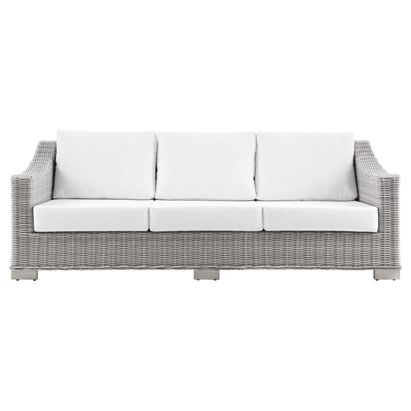 Modway Conway Modern Wicker / Rattan Patio Sofa in Light Gray/White