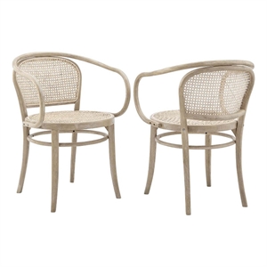 Modway Oliana 18&quot Modern Rattan and Elm Wood Dining Armchair in Gray (Set of 2)