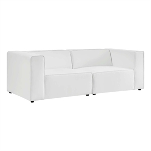 Modway Mingle 2-Seat Faux Leather Sectional Sofa Loveseat in White