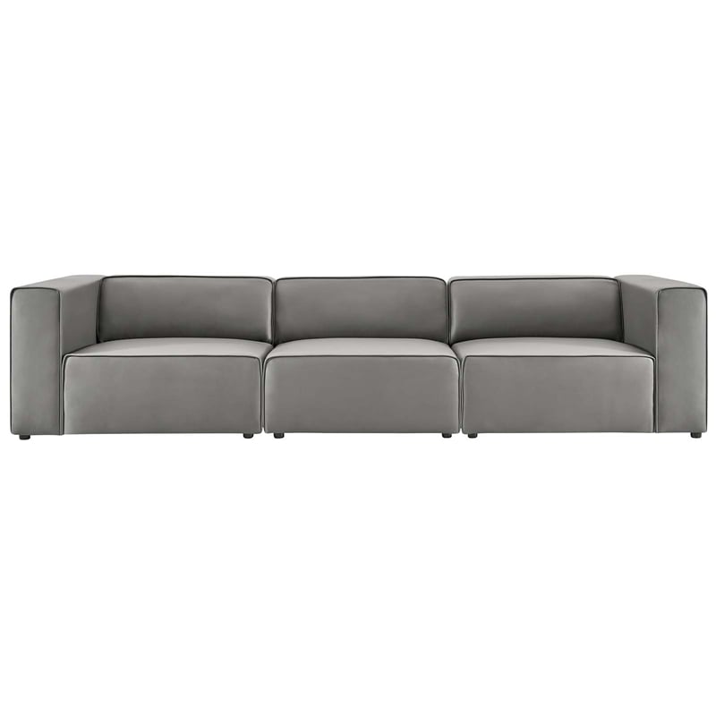 Modway Mingle 3-Piece Modern Faux Leather Sectional Sofa in Gray