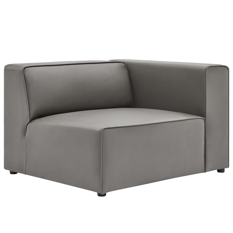 Modway Mingle 3-Piece Modern Faux Leather Sectional Sofa in Gray