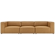 Modway Mingle 3-Piece Modern Faux Leather Sectional Sofa in Tan