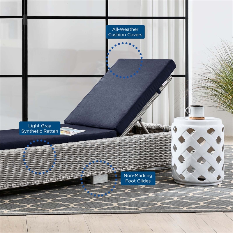 Modway Conway Wicker / Rattan Patio Chaise Lounge in Light Gray/Navy
