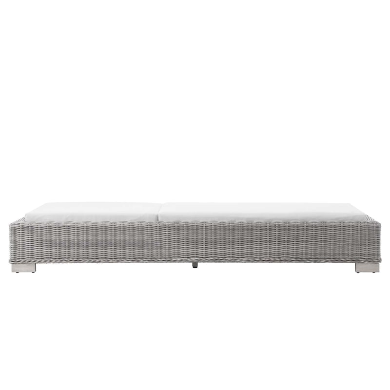 Modway Conway Wicker / Rattan Patio Chaise Lounge in Light Gray/White