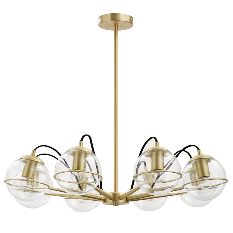 Modway Hanna 8-Light Modern Metal/Glass Chandelier in Clear & Gold