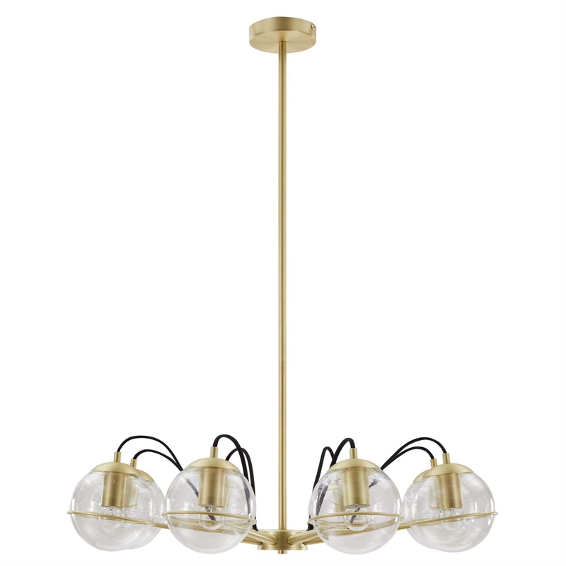 Modway Hanna 8-Light Modern Metal/Glass Chandelier in Clear & Gold