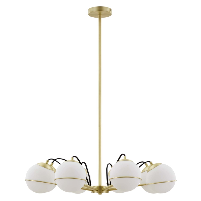 Modway Hanna 8-Light Modern Metal/Glass Chandelier in Opal & Gold