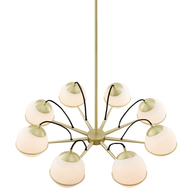 Modway Hanna 8-Light Modern Metal/Glass Chandelier in Opal & Gold