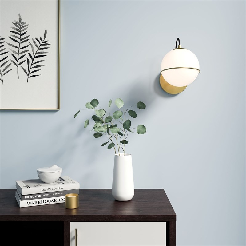 Modway Hanna 1-Light Modern Metal Hardwire Wall Sconce in Gold