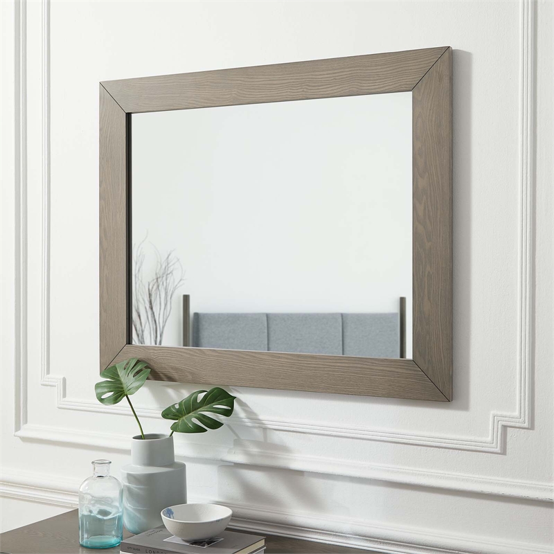 Modway Merritt Rectangular Modern MDF & Veneer Wood Mirror in Oak