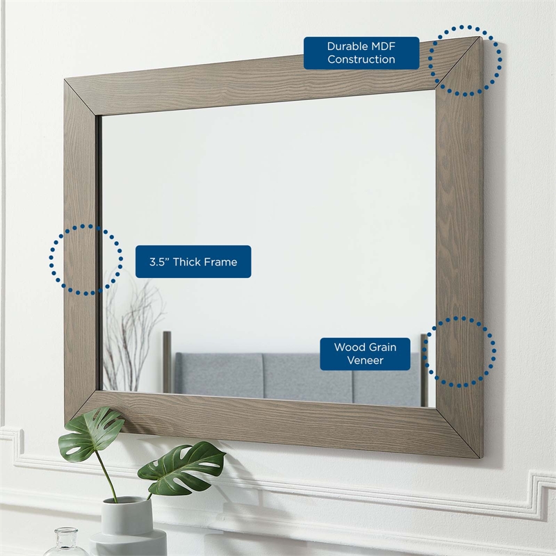 Modway Merritt Rectangular Modern MDF & Veneer Wood Mirror in Oak
