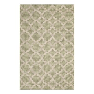 Modway Cerelia 108x143.5&quot Moroccan Trellis Fabric Area Rug in Beige/Light Green