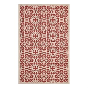 Modway Ariana 47x71&quot Vintage Floral Trellis Polypropylene Area Rug in Red/Beige