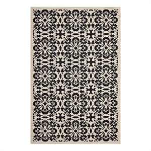 Modway Ariana 108x143.5&quot Floral Trellis Polypropylene Area Rug in Black/Beige