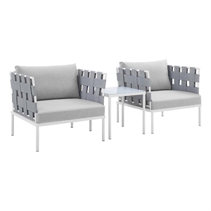 Modway Harmony 3-Piece Aluminum/Fabric Patio Seating Set in Gray