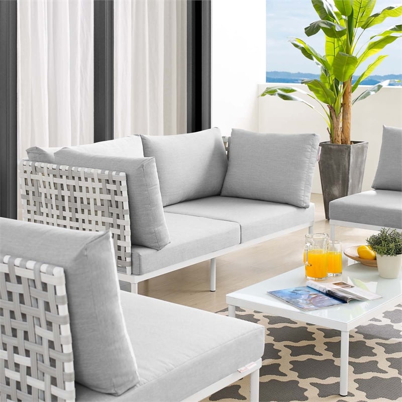 Modway Harmony 4-Piece Fabric Basket Weave Patio Seating Set in Taupe/Gray