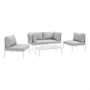 Modway Harmony 4-Piece Fabric Basket Weave Patio Seating Set in Taupe/Gray