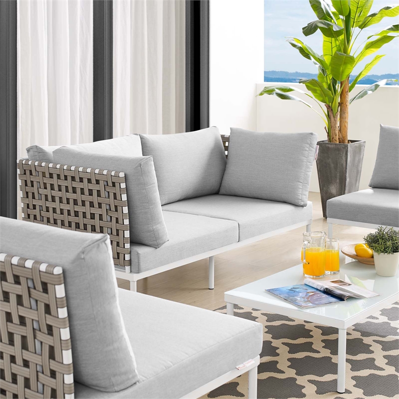 Modway Harmony 4-Piece Fabric Basket Weave Patio Seating Set in Tan/Gray