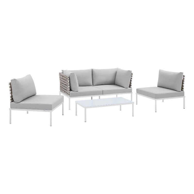 Modway Harmony 4-Piece Fabric Basket Weave Patio Seating Set in Tan/Gray