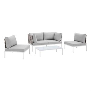 Modway Harmony 4-Piece Fabric Basket Weave Patio Seating Set in Tan/Gray