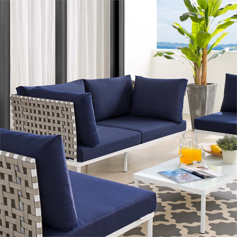 Modway Harmony 4-Piece Fabric Basket Weave Patio Seating Set in Tan/Navy